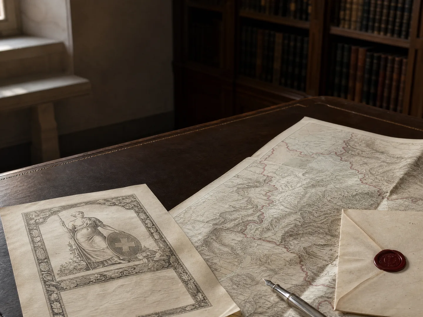 Archivarisches Kartenstudium als Bild für langfristige staatsbürgerliche Planung